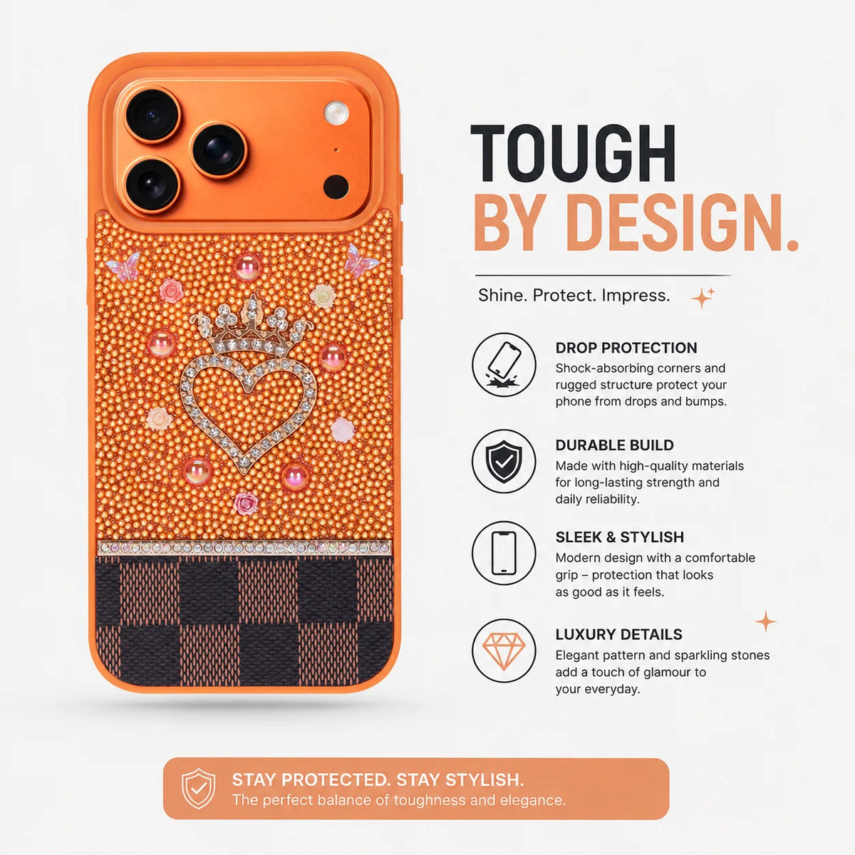Vissel Heart Crystal Luxury Case for iPhone 18 Pro / 17 Pro