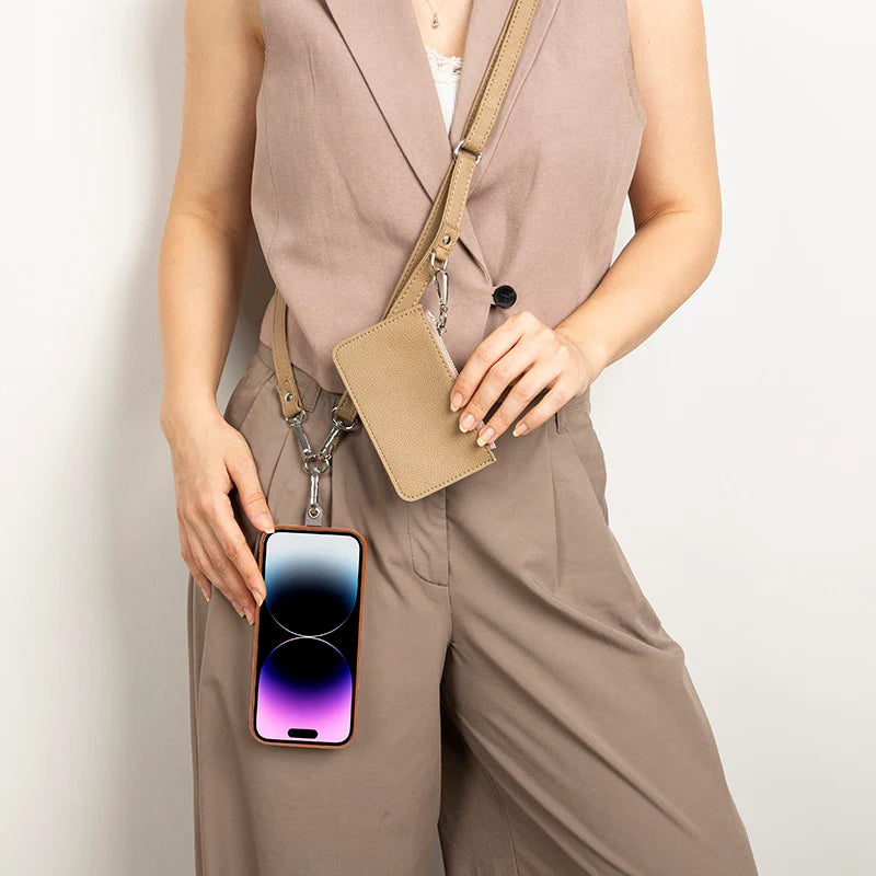 FlexGo PU Leather Phone Strap & Wallet Set – Clip-On Flex