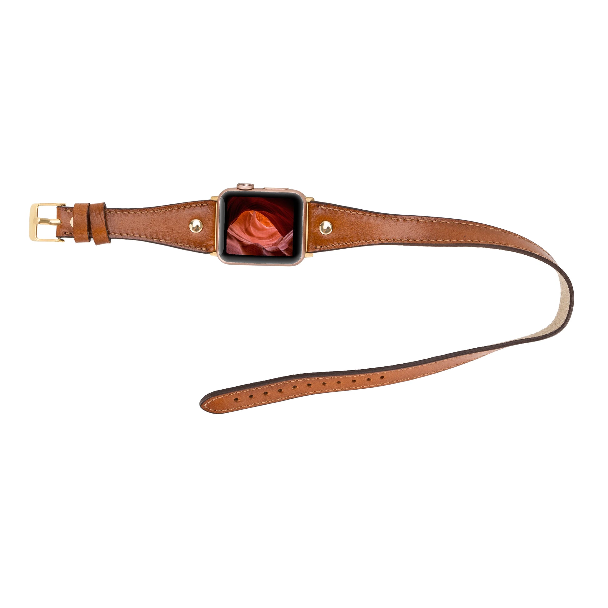 Leather Apple Watch Bands - DTS Double Tour Slim Hector Gold Trok Style F3