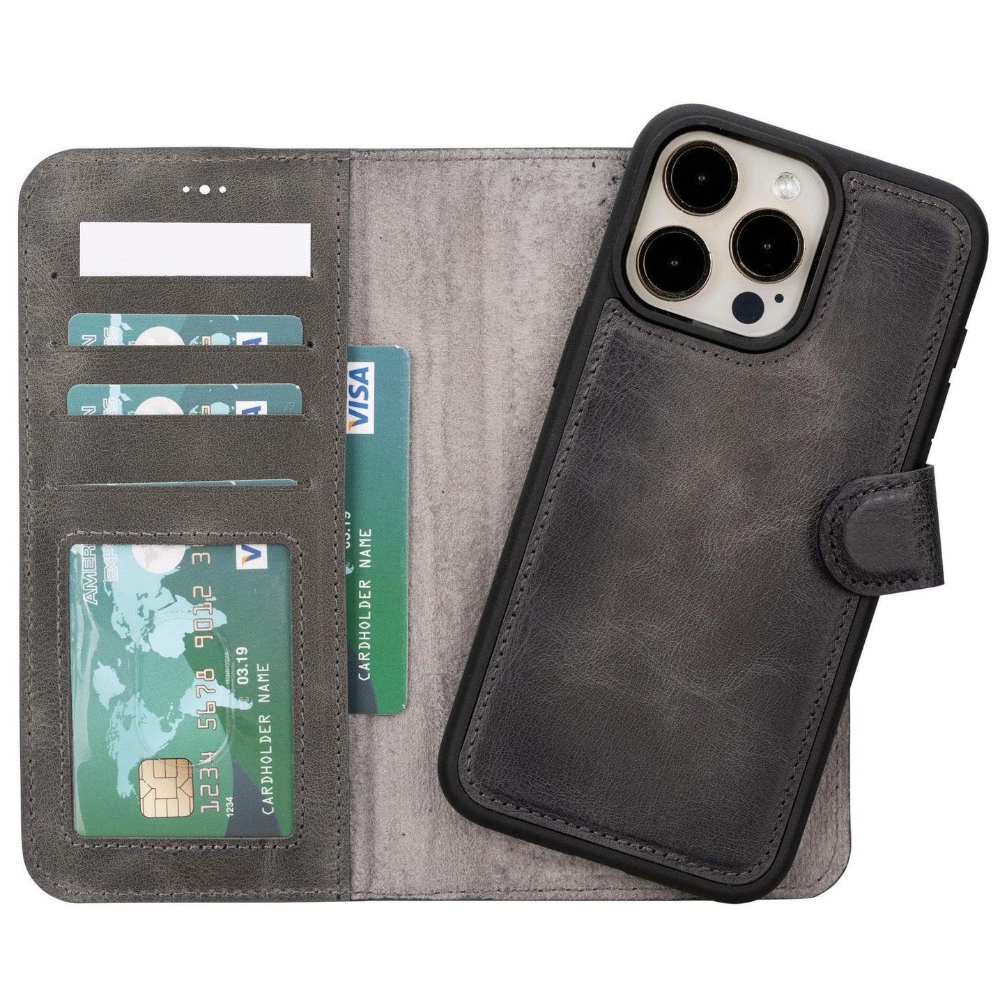 iPhone 15 Series Leather Wallet Case Black / iPhone 15 Pro Max